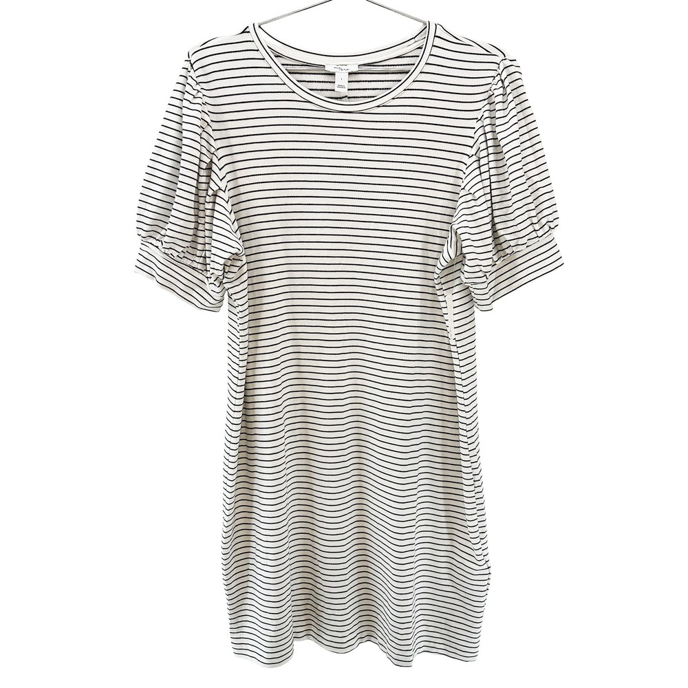 DAILY RITUAL Striped Puff Sleeve Shirt Dress NWT • Large • white black casual